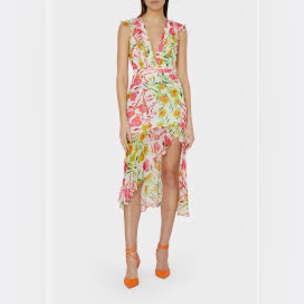 Milly Women's "Nanci Neon Botanical Ruffle Dress Size 4
